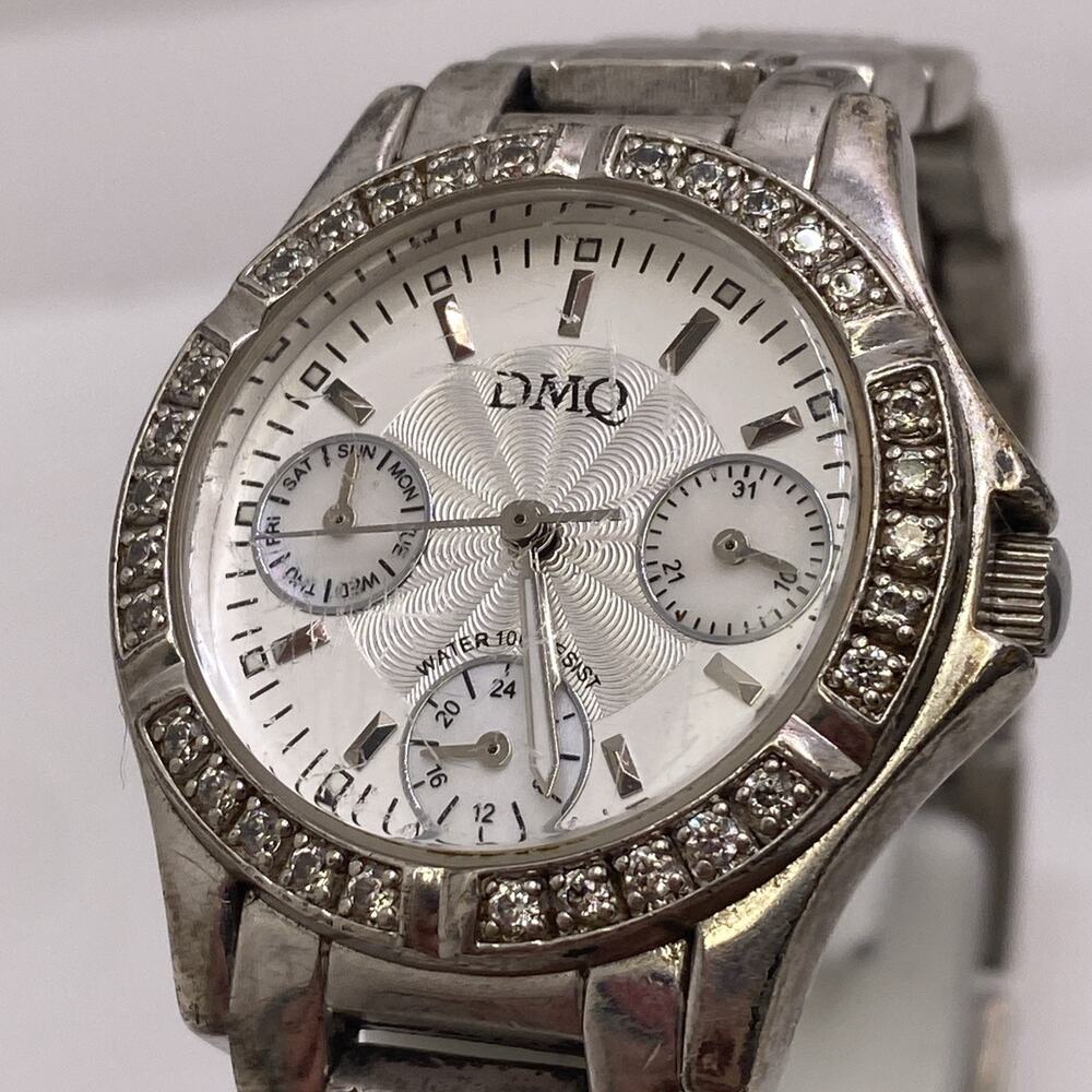 Dmq Diamonique Womens Silver Watch Works New Battery